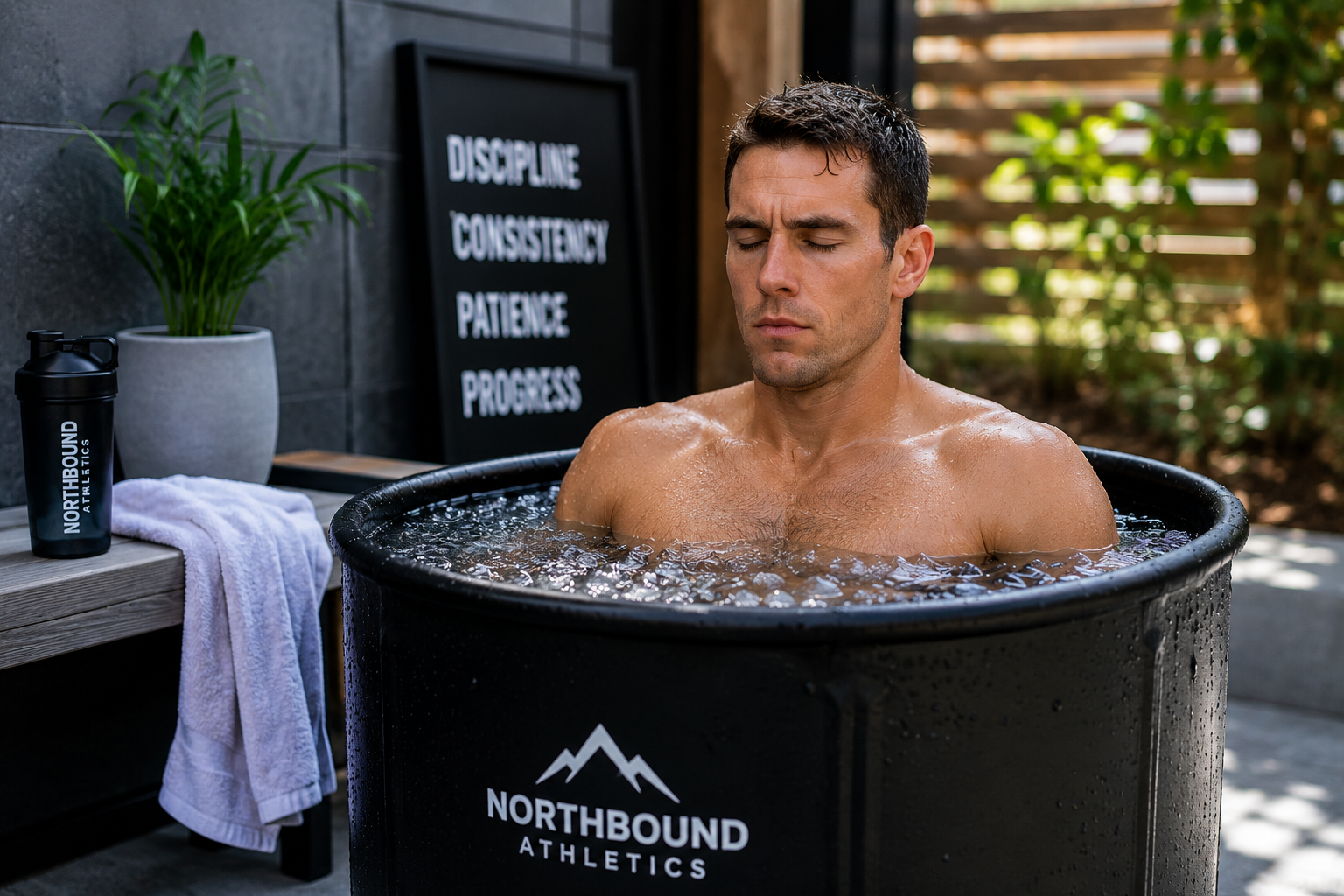 Cold plunge after workout to support recovery and reduce muscle soreness in an endurance athlete.